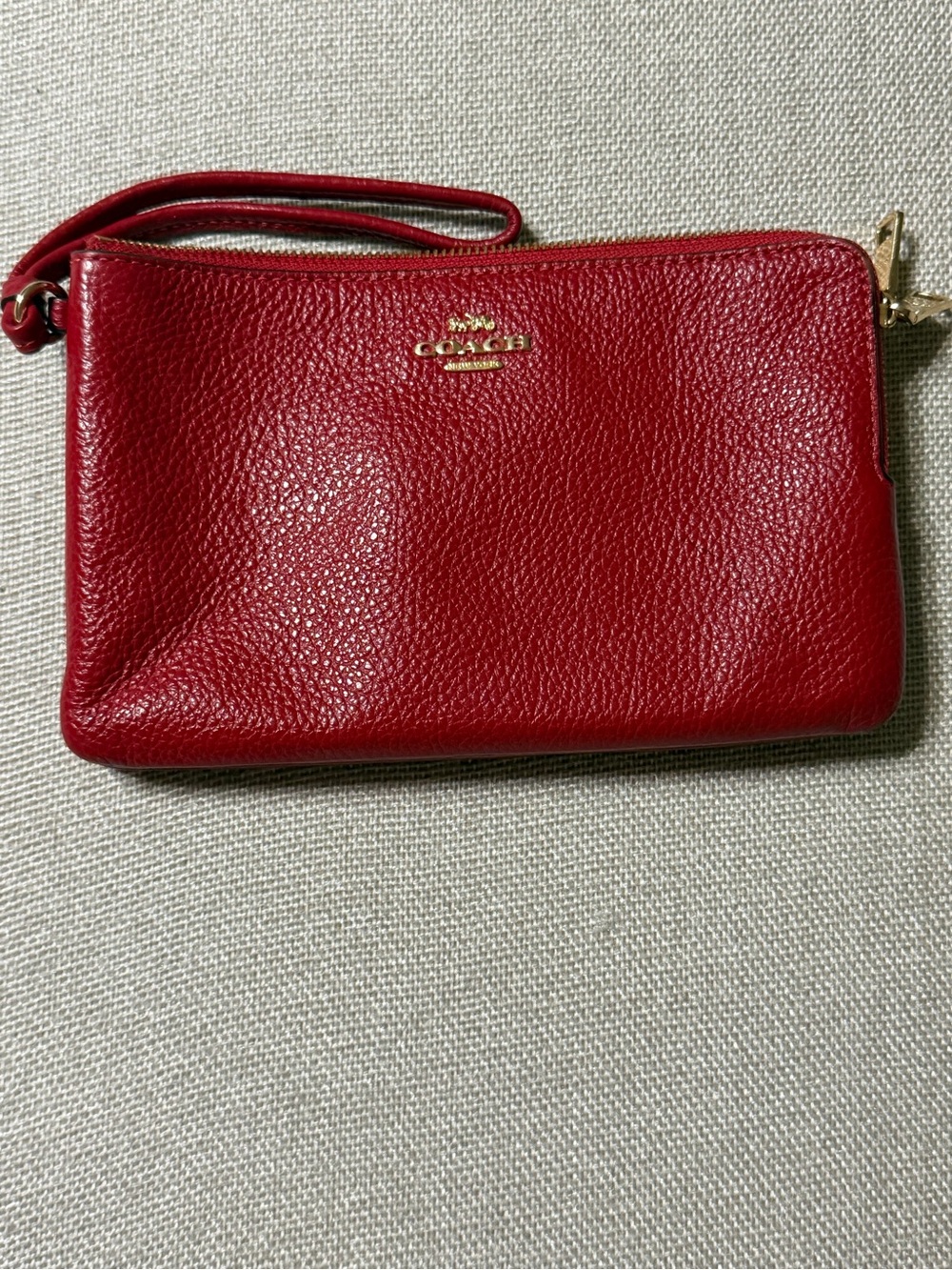Coach Red Pebble Leather Wristlet